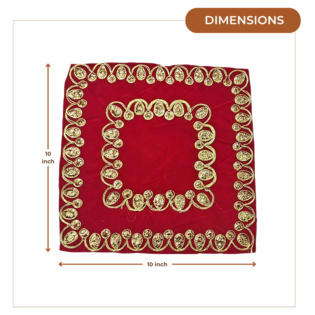 Red Velvet Pooja Aasan with Heavy Golden Embroidery dimensions
