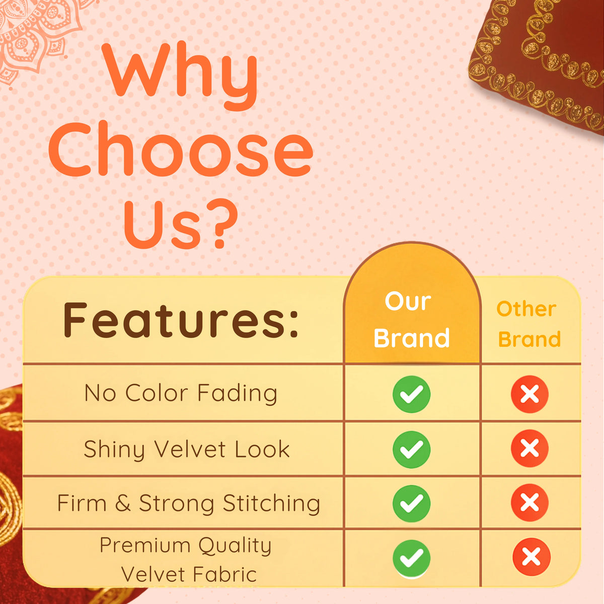 Red Velvet Pooja Aasan with Heavy Golden Embroidery features view