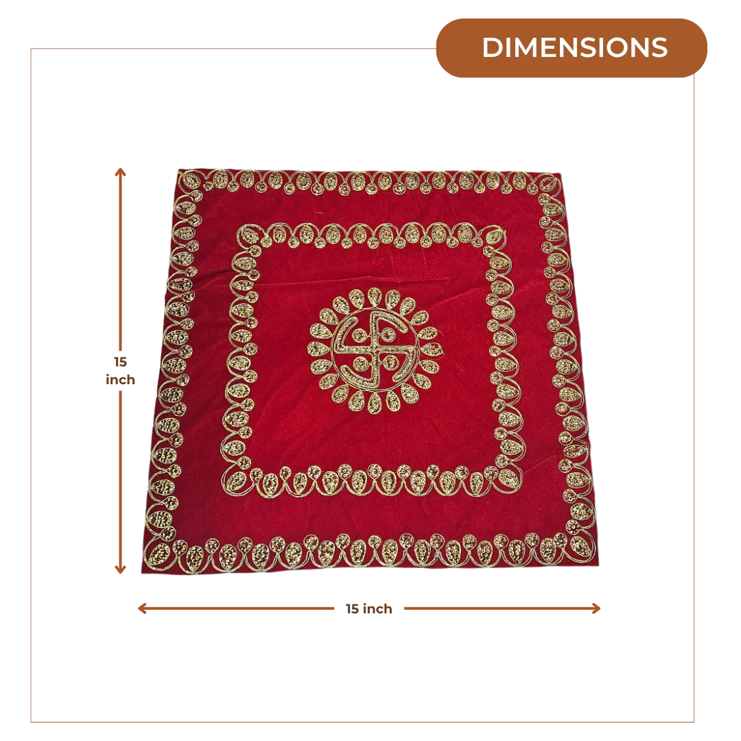 Red Velvet Pooja Aasan with Swastik Embroidery dimensions