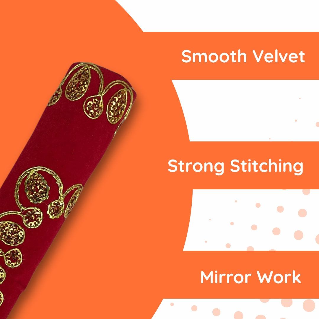 Red Velvet Pooja Aasan with Swastik Embroidery fold view