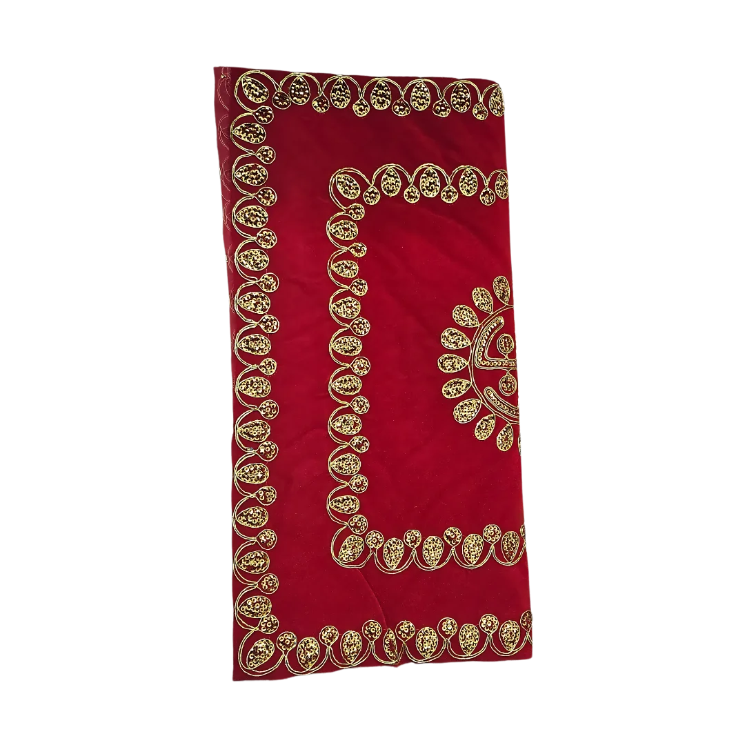 Red Velvet Pooja Aasan with Swastik Embroidery fold view
