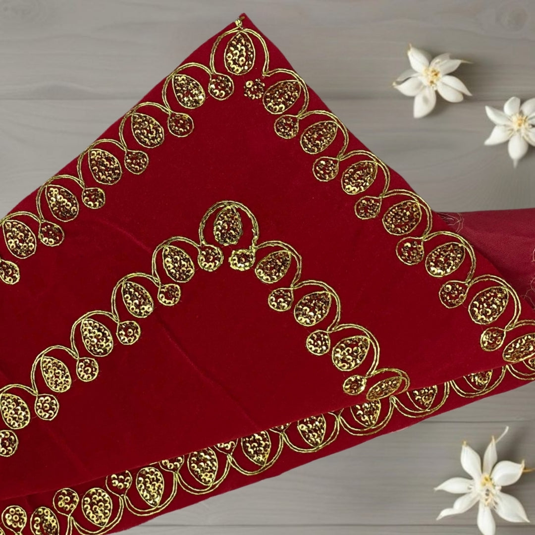 Red Velvet Pooja Aasan with Swastik Embroidery specilation view
