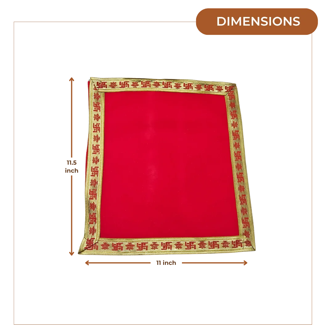 Red Velvet Pooja Aasan with Swastik Kalash Border – 11.5x11 dimensions