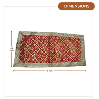 Red and Golden Brocade Puja Aasan with Spiritual Motifs dimensions