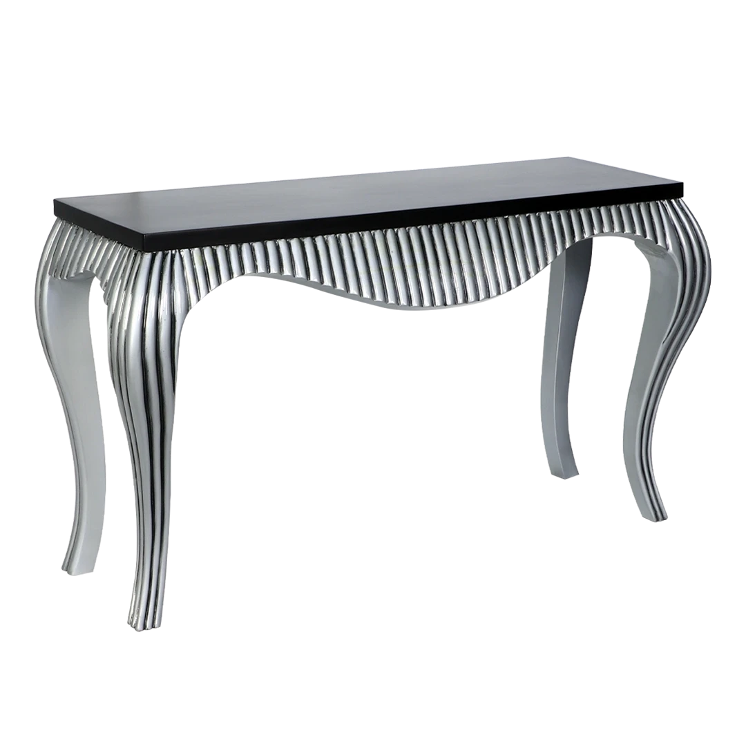 Regat Solid Wood Console Table in Brown Silver color 45° side view