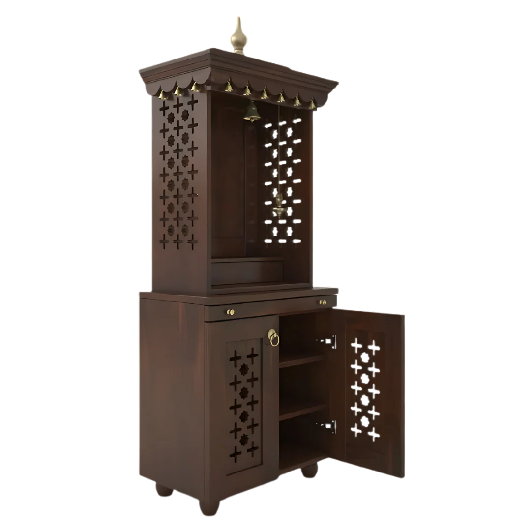 Rudralaya Teak Wood Pooja Mandap (Wenge) Open drawer