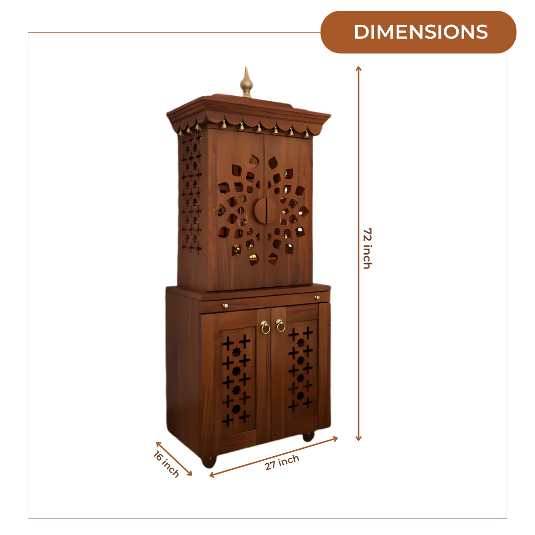 Rudralaya Teak Wood Pooja Mandap with Door (Teak) Dimensions