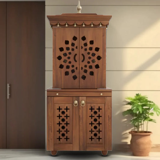 Rudralaya Teak Wood Pooja Mandap with Door (Teak) Lifestyle view
