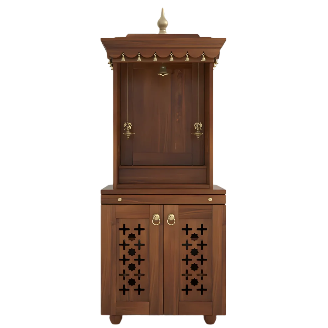 Rudralaya Teak Wood Pooja Mandap without Door (Teak) Front View