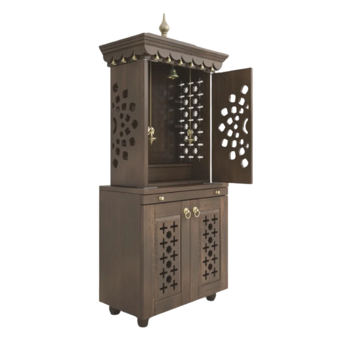 Rudralaya Teak Wood Pooja Mandap with Door (Wenge) side angle