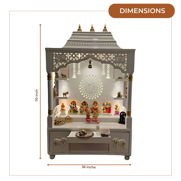 Saarthaka Wooden Pooja Mandap (White Gold) Dimensions