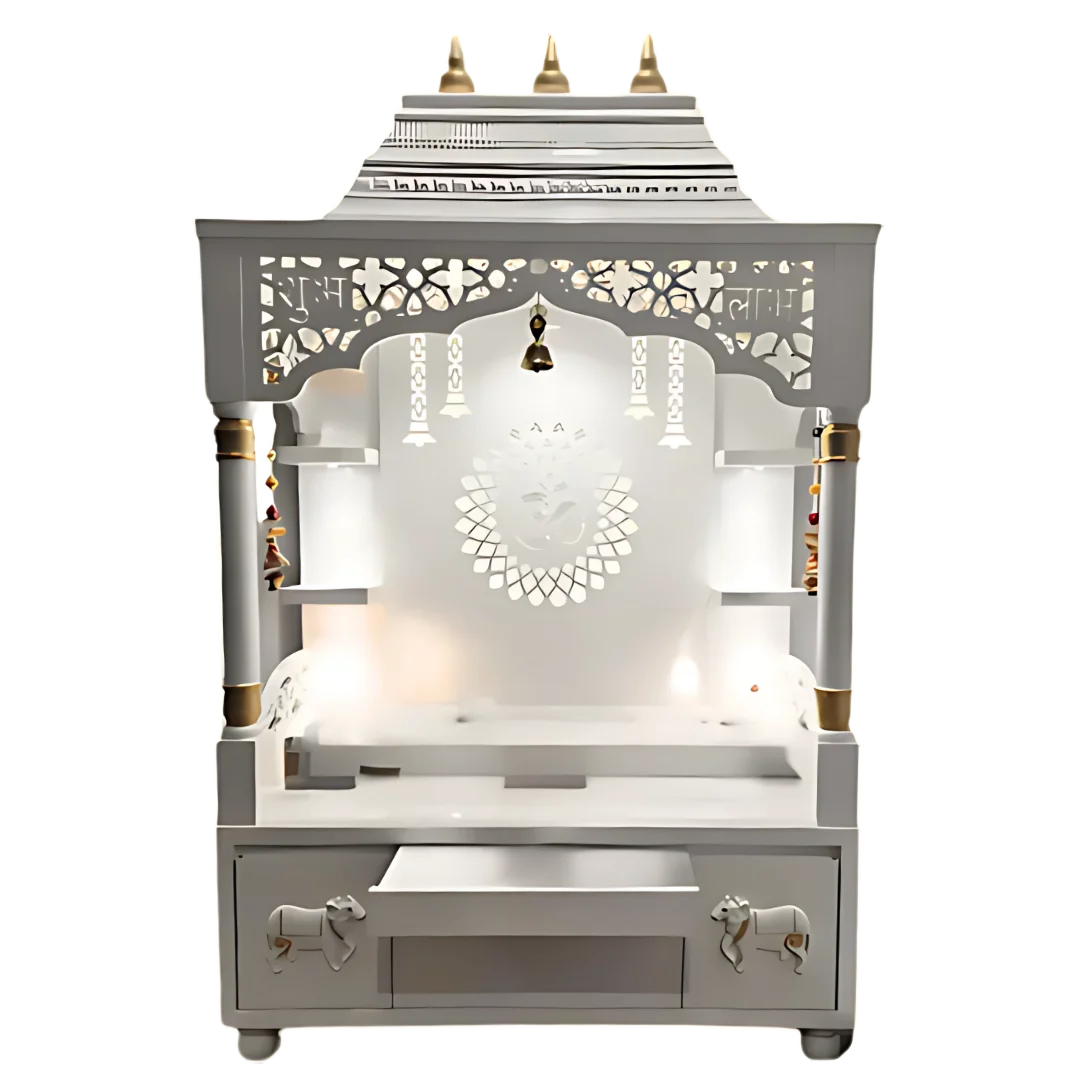 Saarthaka Wooden Pooja Mandap (White Gold)