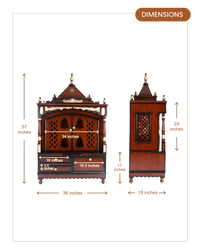 Sacred Home Large Floor Rested Pooja Mandir with Door (Brown Gold) dimensions