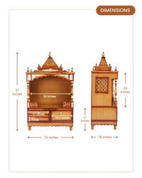 Sacred Home Large Floor Rested Pooja Mandir with Door (Teak Gold) dimensions