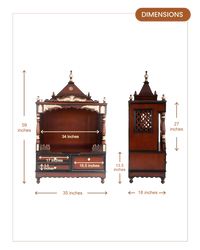 Sacred Home Large Floor Rested Pooja Mandir without Door (Brown Gold) dimensions