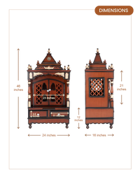 Sacred Space Medium Floor Rested Pooja Mandir with Door (Brown Gold) dimensions