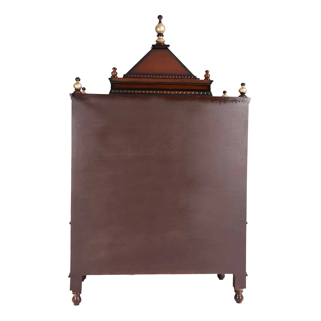 Sacred Home Large Floor Rested Pooja Mandir/Wooden temple with doors for home in Brown Gold color back view