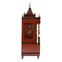 Sacred Home Large Floor Rested Pooja Mandir/Wooden temple with doors for home in Brown Gold color side view featuring jali design and Pillars