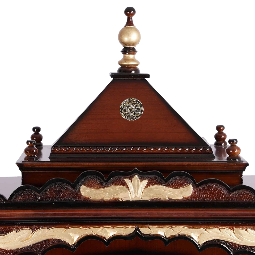 Sacred Home Large Floor Rested Pooja Mandir/Wooden temple with doors for home in Brown Gold color zoom view dome