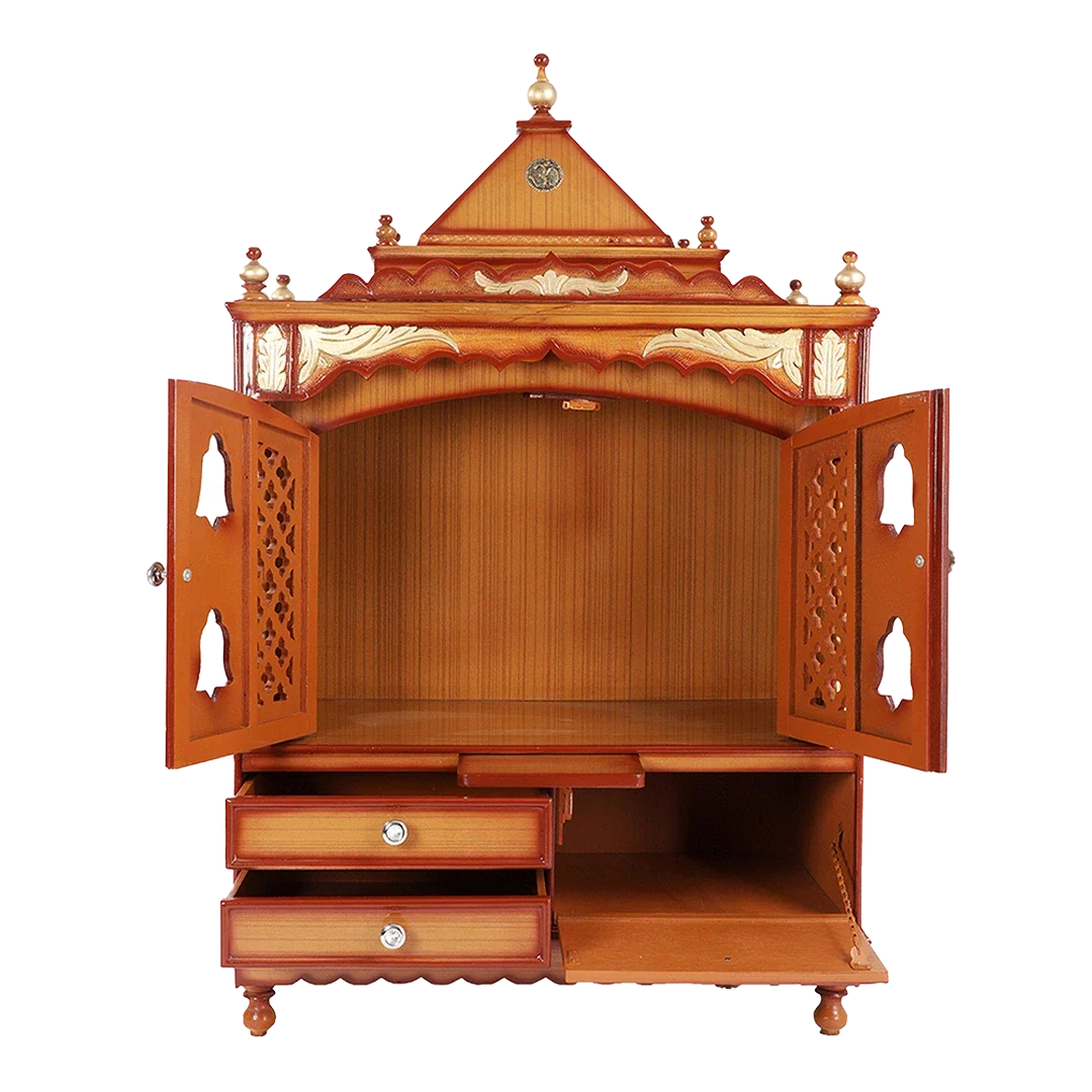 Sacred Home Large Floor Rested Pooja Mandir with Door (Teak Gold)