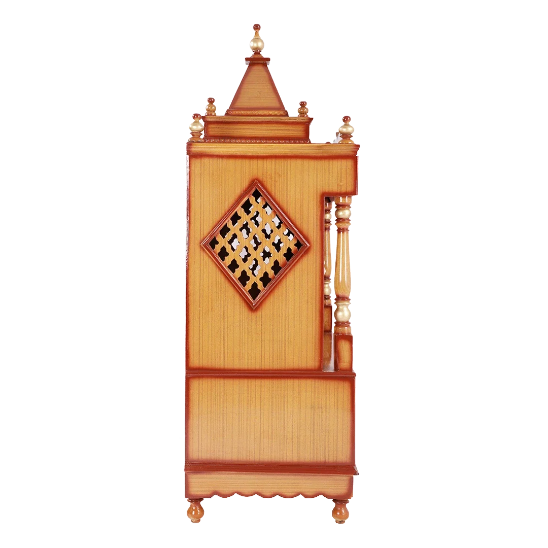 Sacred Home Large Floor Rested Pooja Mandir with Door (Teak Gold)