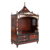 Sacred Home Large Floor Rested Pooja Mandir/Wooden temple for home in Brown Gold color 45° side view