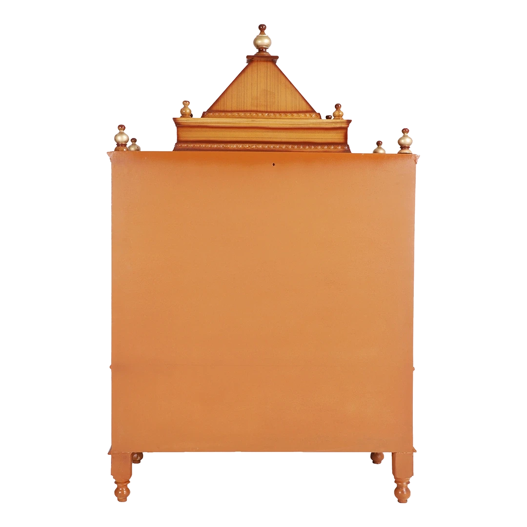Sacred Home Large Floor Rested Pooja Mandir/Wooden temple for home in Teak Gold color back view