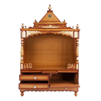 Sacred Home Large Floor Rested Pooja Mandir/Wooden temple for home in Teak Gold color front view open drawers