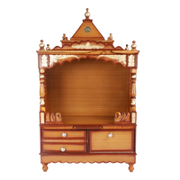Sacred Home Large Floor Rested Pooja Mandir/Wooden temple for home in Teak Gold color front view