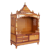 Sacred Home Large Floor Rested Pooja Mandir/Wooden temple for home in Teak Gold color 45° side view