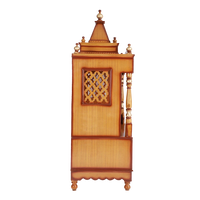 Sacred Home Large Floor Rested Pooja Mandir/Wooden temple for home in Teak Gold color side view featuring jali design and Pillars