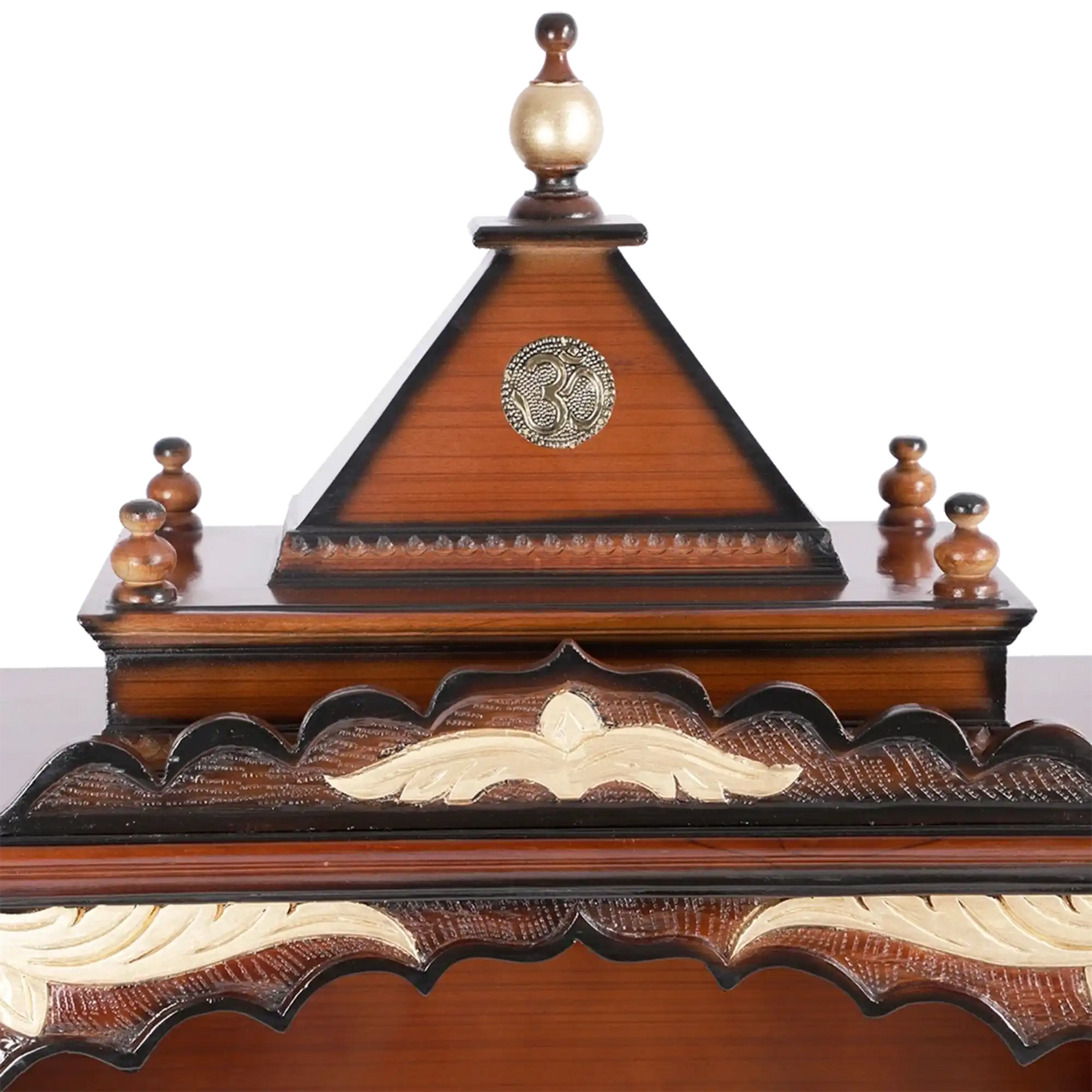Sacred Space Large Floor Rested Pooja Mandir/Wooden temple for home in Brown Gold color zoom view dome