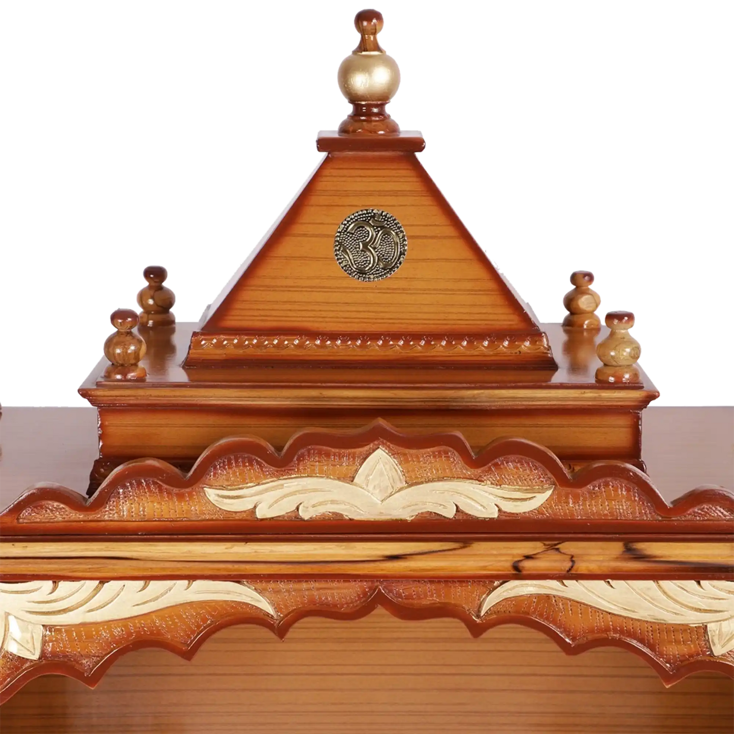 Sacred Space Large Floor Rested Pooja Mandir/Wooden temple for home in Teak Gold color zoom view dome