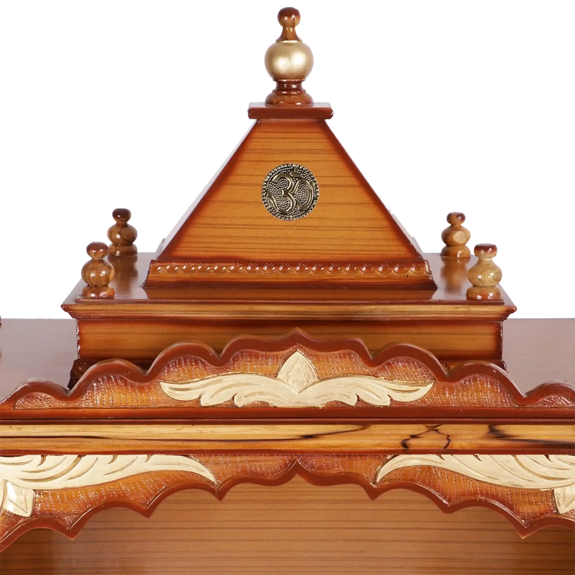 Sacred Space Large Floor Rested Pooja Mandir/Wooden temple for home in Teak Gold color zoom view dome