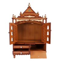 Sacred Space Large Floor Rested Pooja Mandir/Wooden temple for home in with doors Teak Gold color Front view open drawers