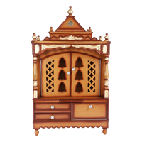 Sacred Space Large Floor Rested Pooja Mandir/Wooden temple for home with doors in Teak Gold color