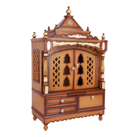 Sacred Space Large Floor Rested Pooja Mandir/Wooden temple for home with doors in Teak Gold color 45° side view