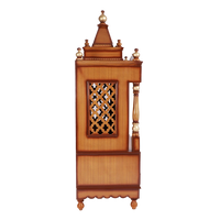 Sacred Space Large Floor Rested Pooja Mandir/Wooden temple for home with doors in Teak Gold color side view featuring jali design and Pillars