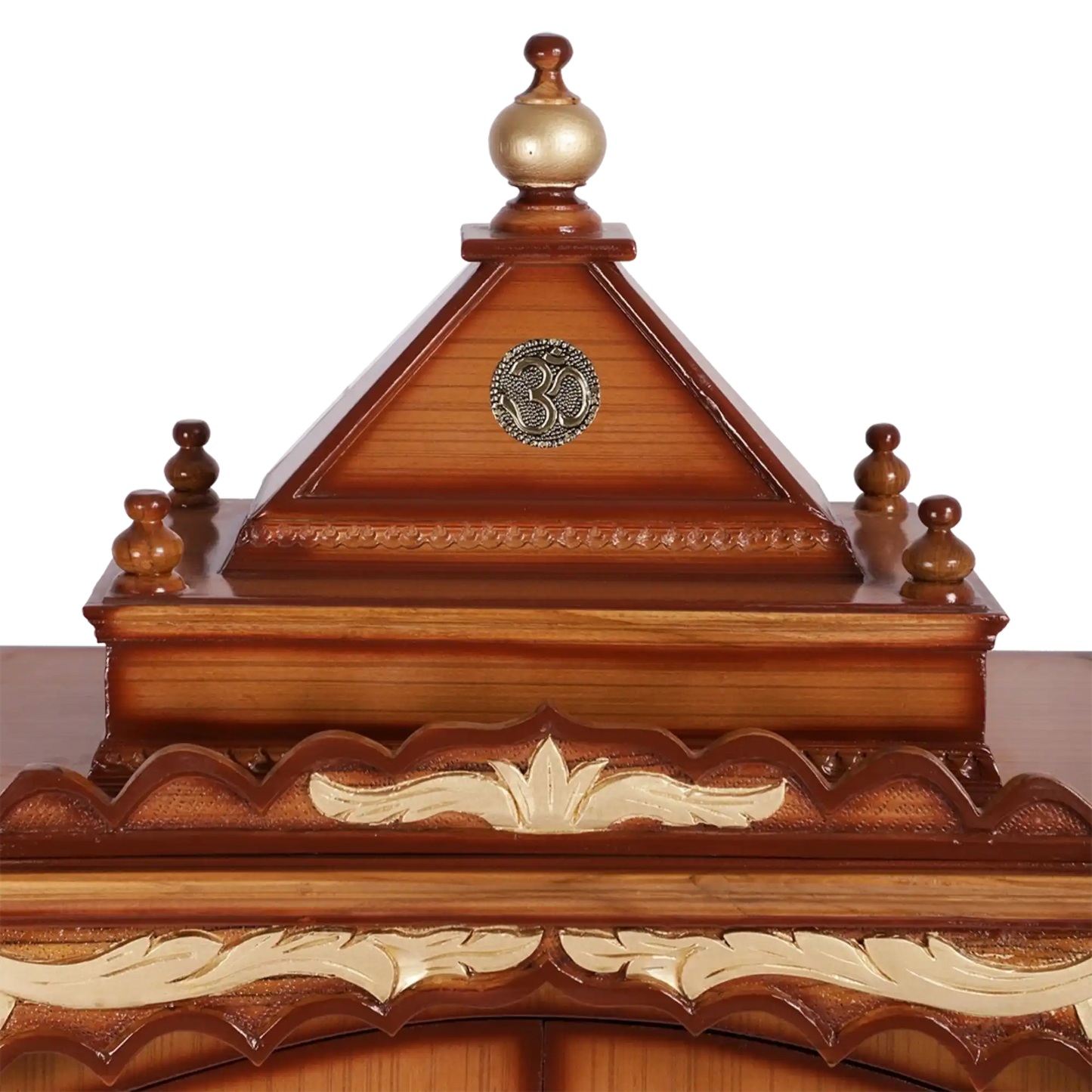 Sacred Space Large Floor Rested Pooja Mandir/Wooden temple for home with doors in Teak Gold color zoom view dome