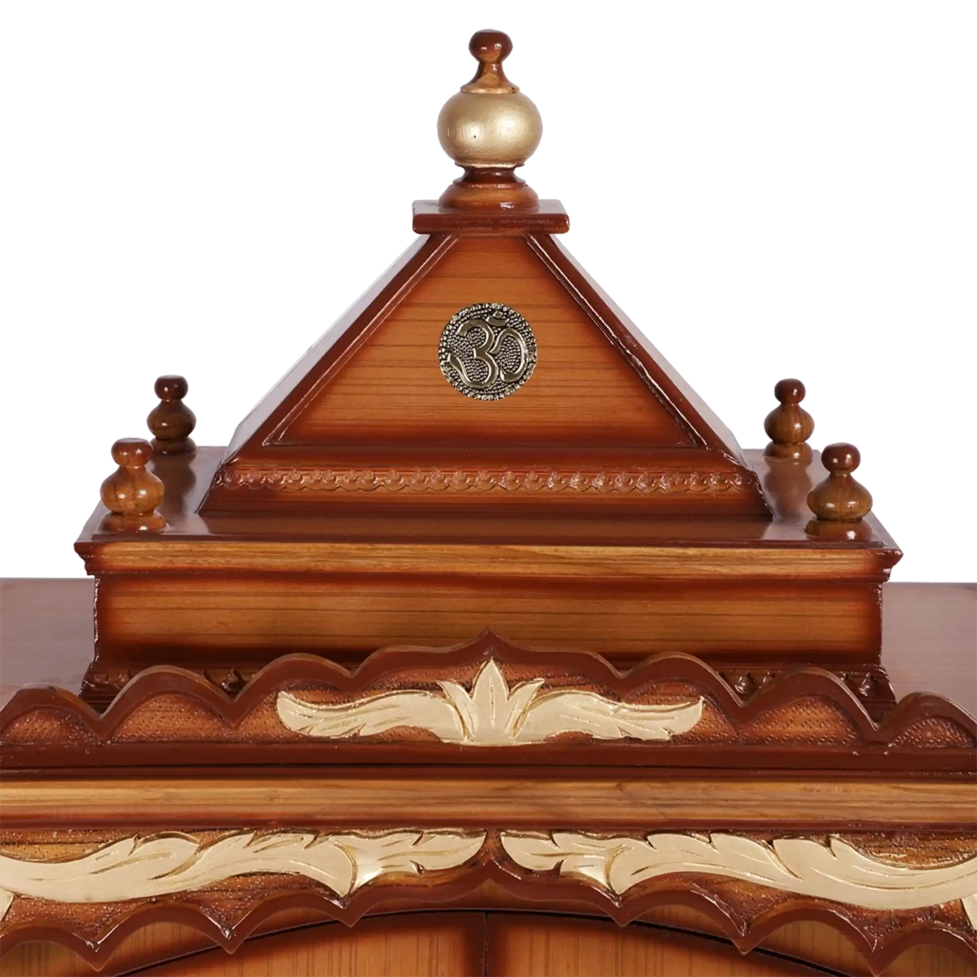 Sacred Space Large Floor Rested Pooja Mandir/Wooden temple for home with doors in Teak Gold color zoom view dome