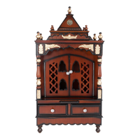 Sacred Space Medium Floor Rested Pooja Mandir/Wooden temple with doors for home in Brown Gold color front view