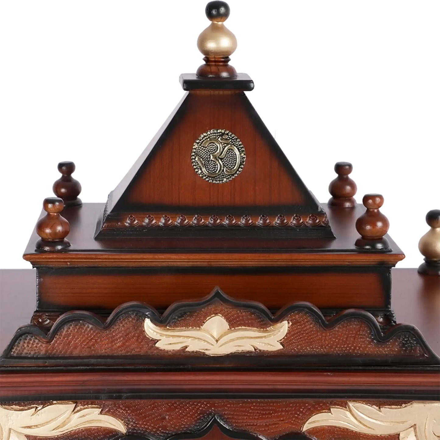 Sacred Space Medium Floor Rested Pooja Mandir/Wooden temple with doors for home in Brown Gold color zoom view dome
