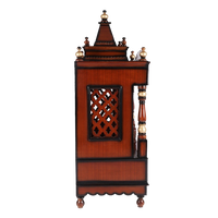 Sacred Space Medium Floor Rested Pooja Mandir/Wooden temple for home in Brown Gold color side view featuring jali design and Pillars