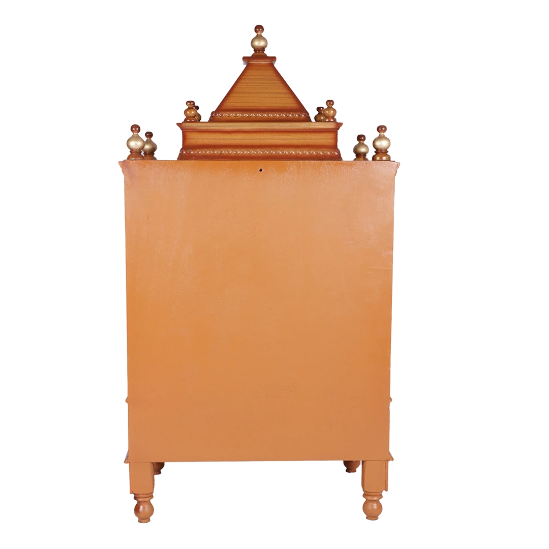 Sacred Space Medium Floor Rested Pooja Mandir/Wooden temple for home in Teak Gold color back view