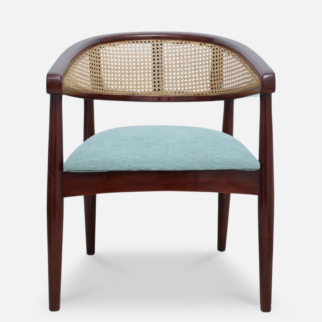 Sahaj Teak Wood Arm Chair (Brown blue) front view