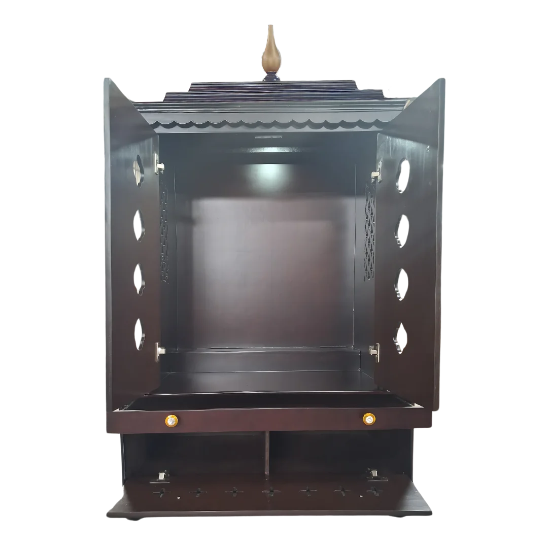 Sanraksha Teak Wood Mandir (Brown) open door view