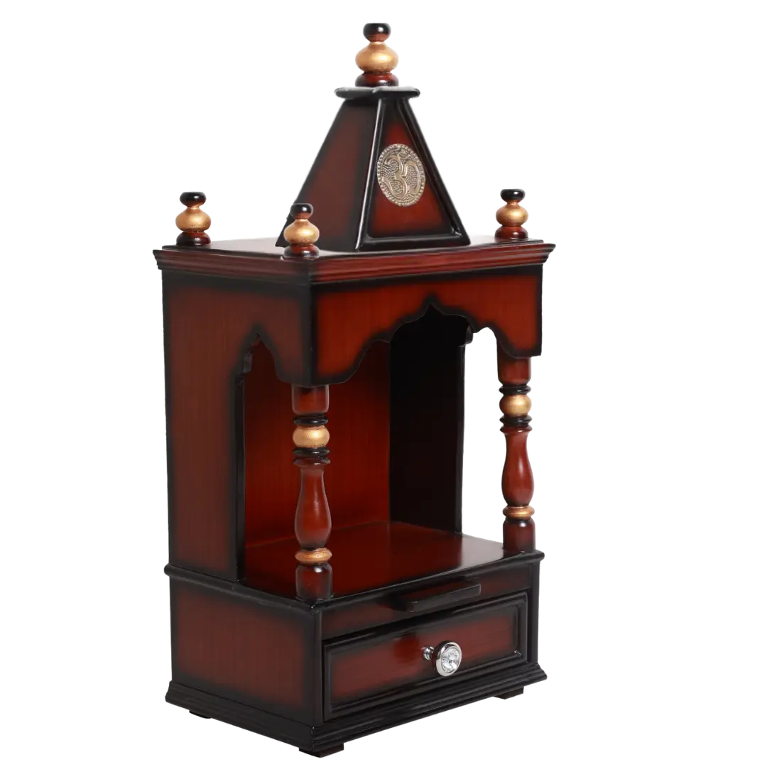 Satvika Wall Mount Pooja Mandir without Door Side Angle Image(Brown Gold)