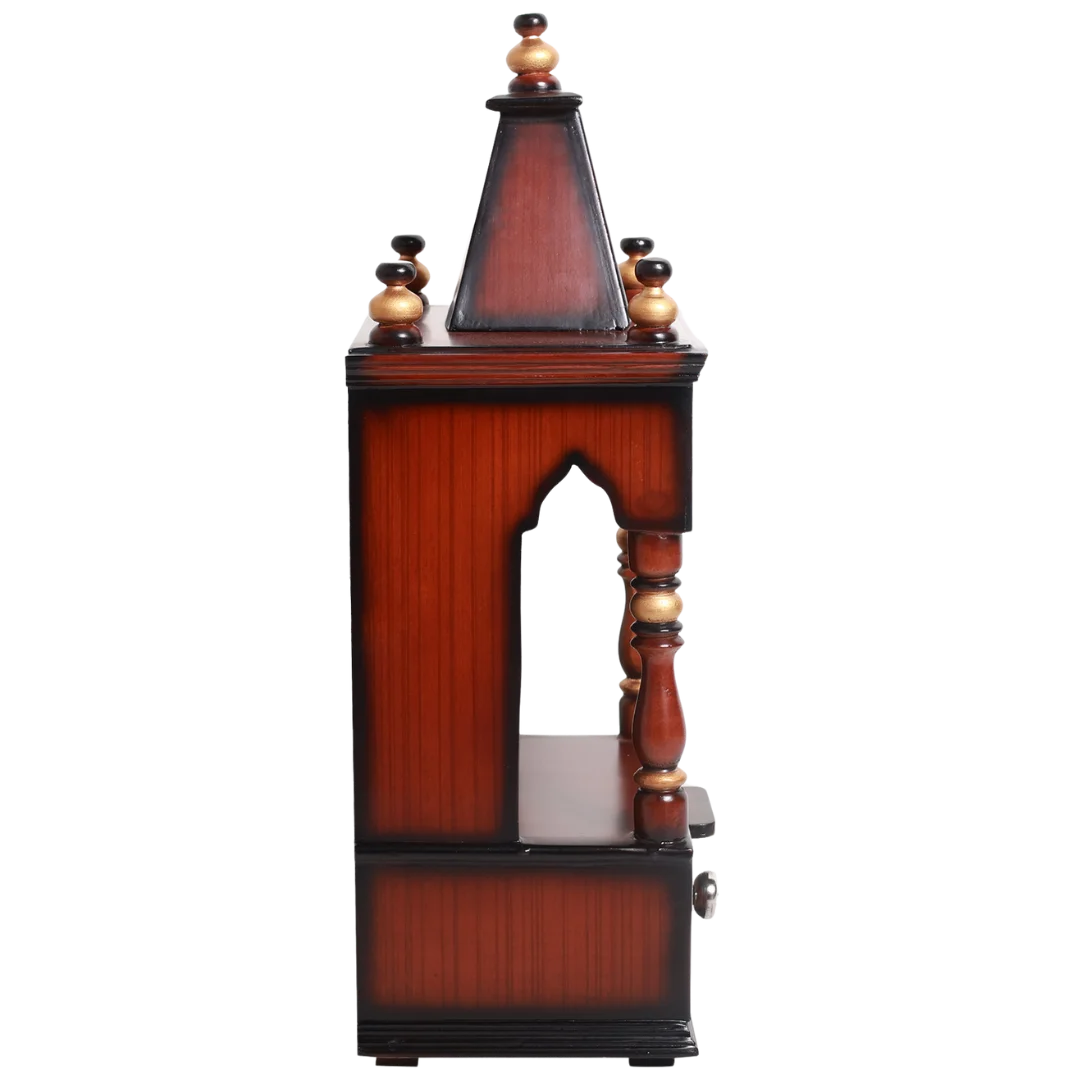 Satvika Wall Mount Pooja Mandir without Door Side View(Brown Gold)