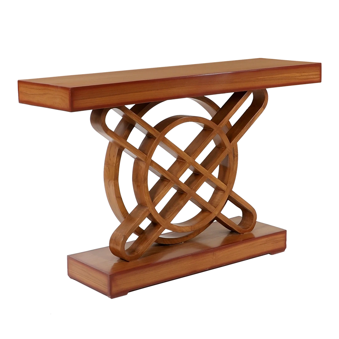 Sedin Solid Wood Console Table in Teak color 45° side view