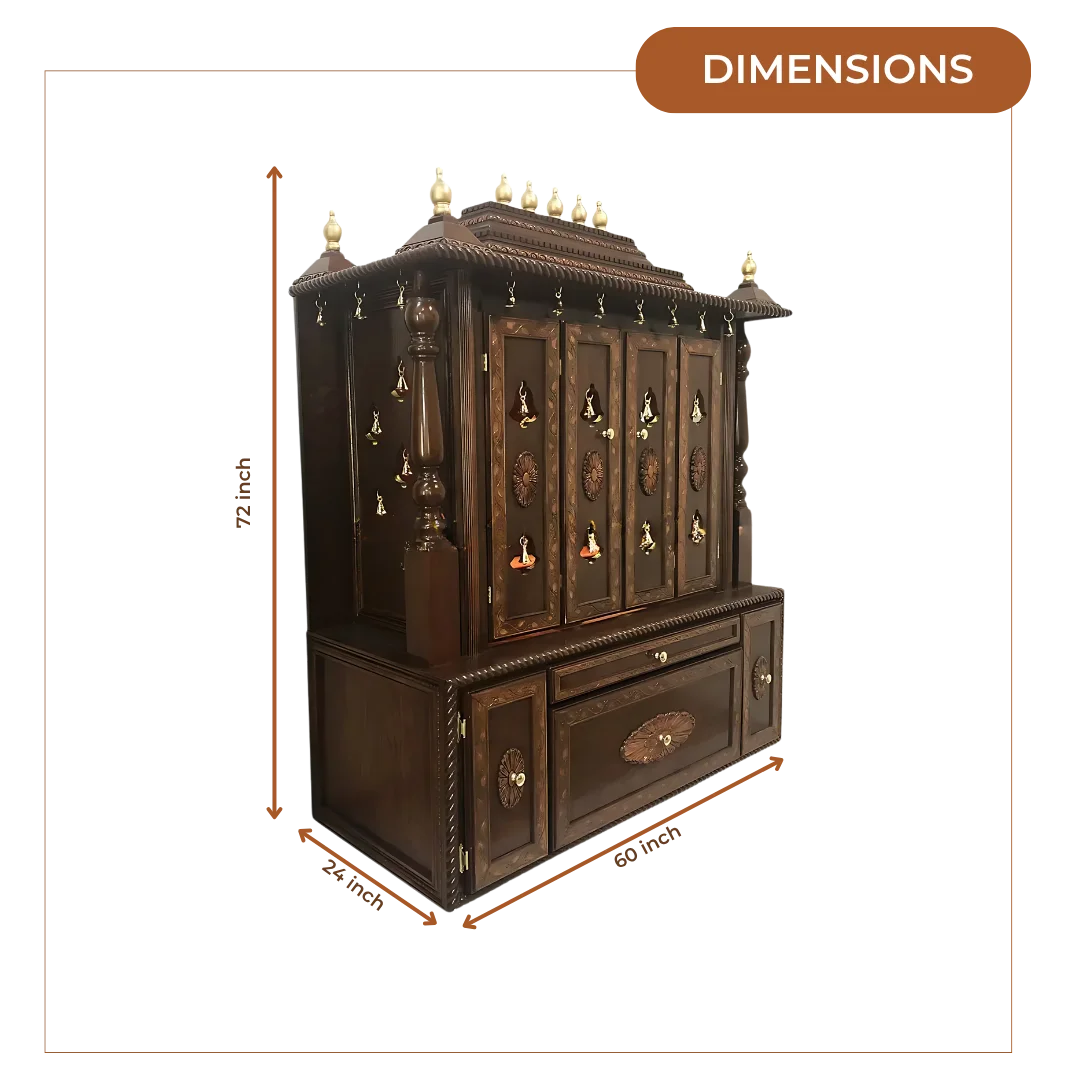 Shanti Dham Teak Wood Mandir (Brown) dimensions